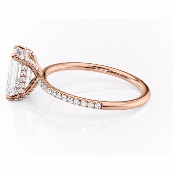 Inel de logodnă Estelle din aur Rose 14kt cu moissanite tăietură smarald – Montură pavé rafinată pentru profil înalt | Personalizează și configurează gratuit online [6]