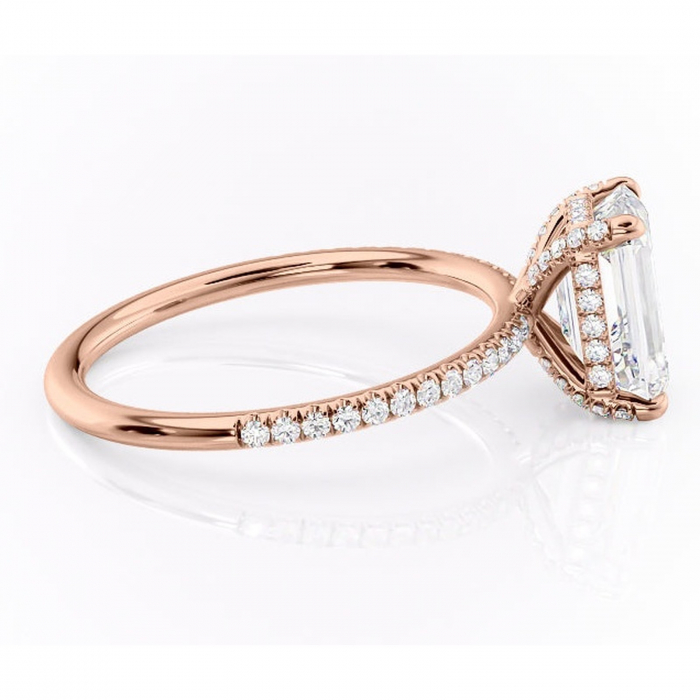 Inel de logodnă Estelle din aur Rose 14kt cu moissanite tăietură smarald – Montură pavé rafinată pentru profil înalt | Personalizează și configurează gratuit online [2]