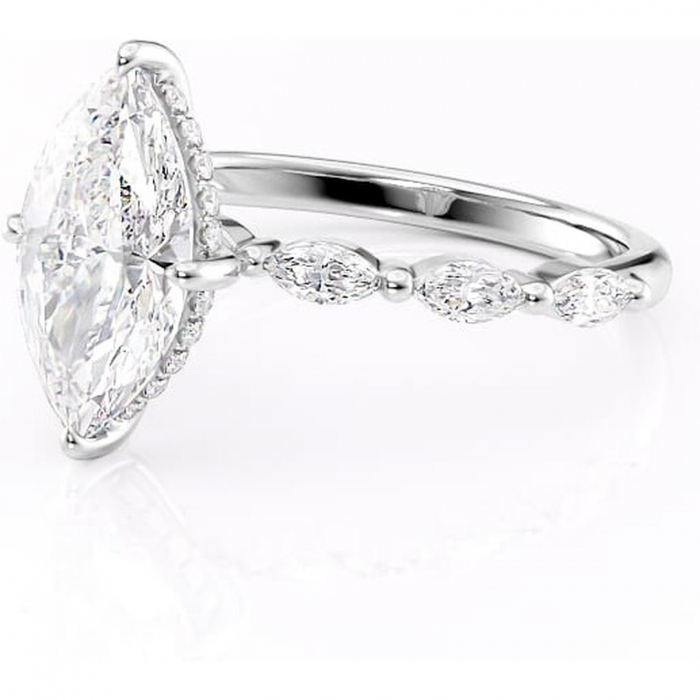 Inel de logodnă Everly din aur Alb 14kt cu moissanite tăietură marquise – Pietre laterale rafinată pentru profil înalt | Personalizează și configurează gratuit online [7]