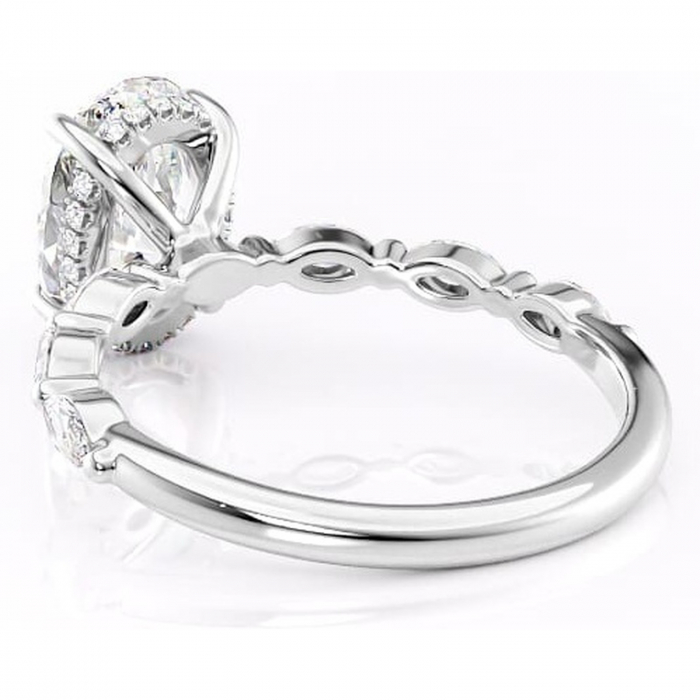 Inel de logodnă Everly din aur Alb 14kt cu moissanite tăietură ovală – Pietre laterale rafinată pentru profil înalt | Personalizează și configurează gratuit online [4]