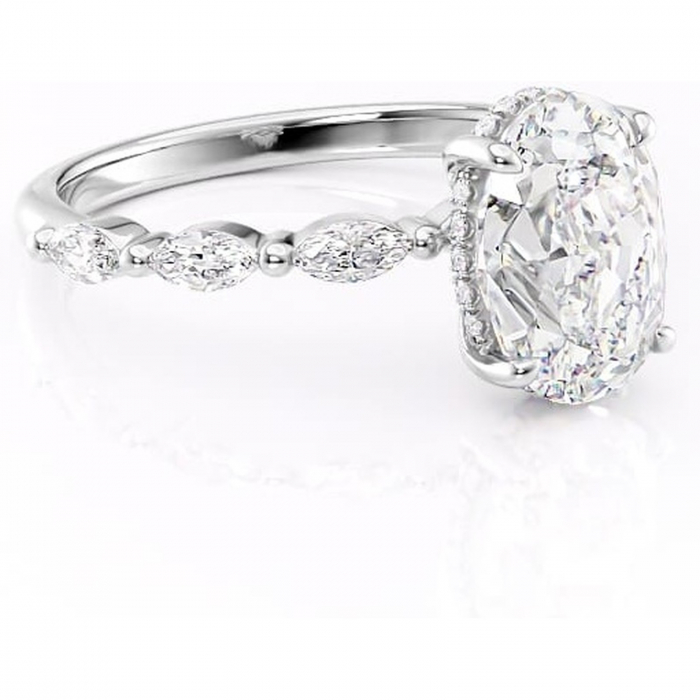 Inel de logodnă Everly din aur Alb 14kt cu moissanite tăietură ovală – Pietre laterale rafinată pentru profil înalt | Personalizează și configurează gratuit online [1]