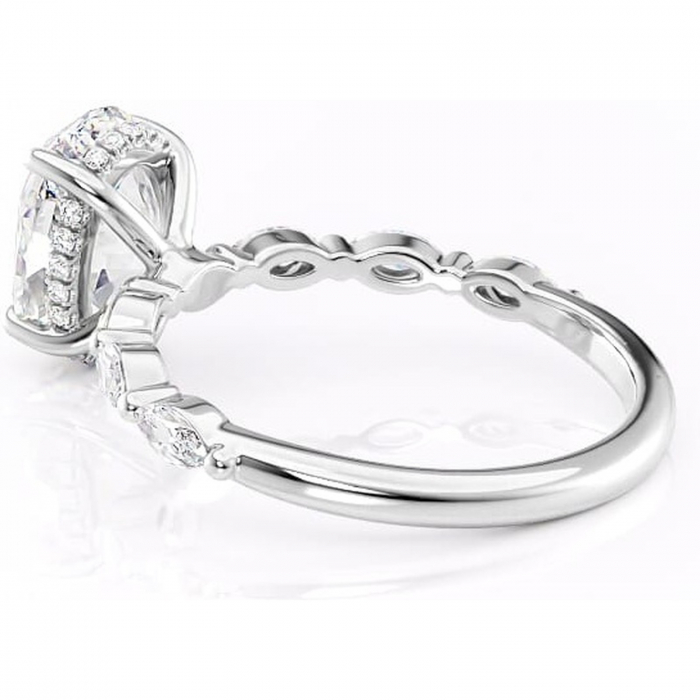 Inel de logodnă Everly din aur Alb 14kt cu moissanite tăietură ovală – Pietre laterale rafinată pentru profil înalt | Personalizează și configurează gratuit online [5]