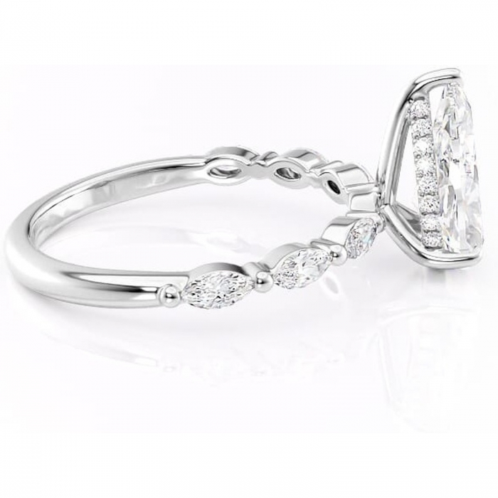 Inel de logodnă Everly din aur Alb 14kt cu moissanite tăietură pară – Pietre laterale rafinată pentru profil înalt | Personalizează și configurează gratuit online [2]