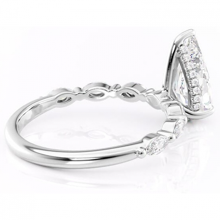 Inel de logodnă Everly din aur Alb 14kt cu moissanite tăietură pară – Pietre laterale rafinată pentru profil înalt | Personalizează și configurează gratuit online [3]