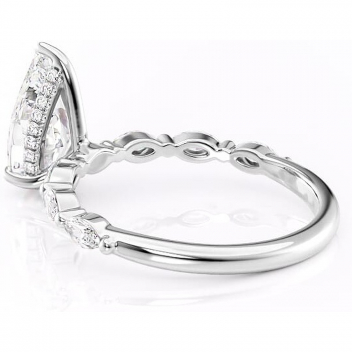 Inel de logodnă Everly din aur Alb 14kt cu moissanite tăietură pară – Pietre laterale rafinată pentru profil înalt | Personalizează și configurează gratuit online [5]