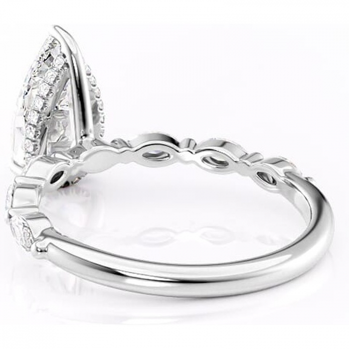 Inel de logodnă Everly din aur Alb 14kt cu moissanite tăietură pară – Pietre laterale rafinată pentru profil înalt | Personalizează și configurează gratuit online [4]