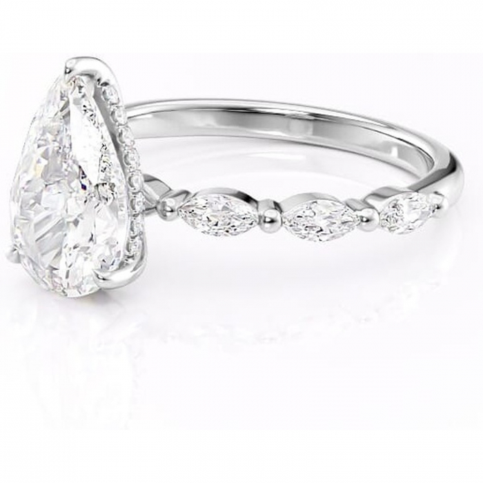 Inel de logodnă Everly din aur Alb 14kt cu moissanite tăietură pară – Pietre laterale rafinată pentru profil înalt | Personalizează și configurează gratuit online [7]