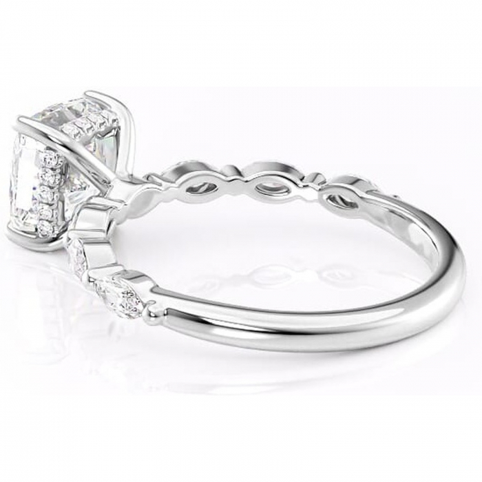 Inel de logodnă Everly din aur Alb 14kt cu moissanite tăietură pernă – Pietre laterale rafinată pentru profil înalt | Personalizează și configurează gratuit online [5]