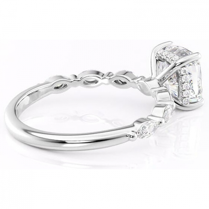 Inel de logodnă Everly din aur Alb 14kt cu moissanite tăietură pernă – Pietre laterale rafinată pentru profil înalt | Personalizează și configurează gratuit online [3]