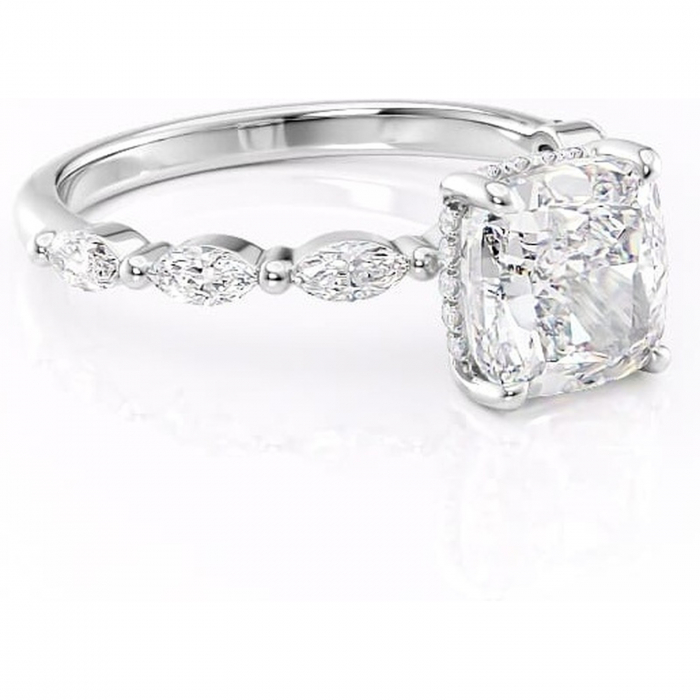 Inel de logodnă Everly din aur Alb 14kt cu moissanite tăietură pernă – Pietre laterale rafinată pentru profil înalt | Personalizează și configurează gratuit online [1]