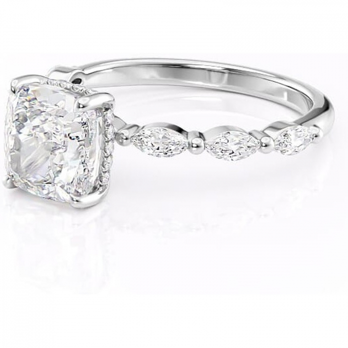 Inel de logodnă Everly din aur Alb 14kt cu moissanite tăietură pernă – Pietre laterale rafinată pentru profil înalt | Personalizează și configurează gratuit online [7]