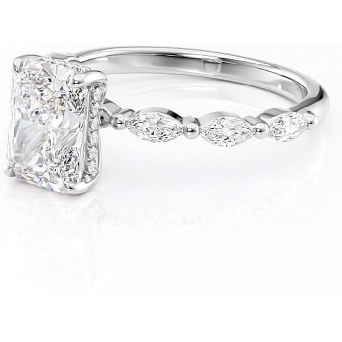 Inel de logodnă Everly din aur Alb 14kt cu moissanite tăietură radiantă – Pietre laterale rafinată pentru profil înalt | Personalizează și configurează gratuit online [7]