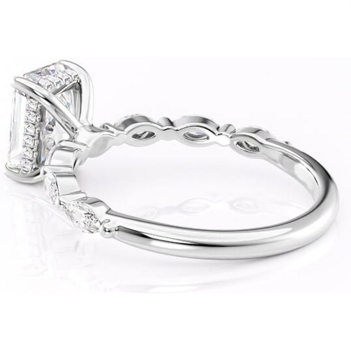 Inel de logodnă Everly din aur Alb 14kt cu moissanite tăietură radiantă – Pietre laterale rafinată pentru profil înalt | Personalizează și configurează gratuit online [5]