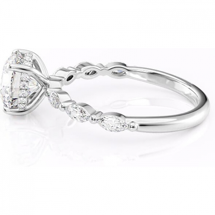 Inel de logodnă Everly din aur Alb 14kt cu moissanite tăietură rotundă – Pietre laterale rafinată pentru profil înalt | Personalizează și configurează gratuit online [6]