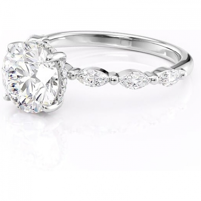Inel de logodnă Everly din aur Alb 14kt cu moissanite tăietură rotundă – Pietre laterale rafinată pentru profil înalt | Personalizează și configurează gratuit online [7]