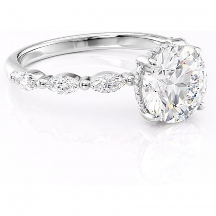 Inel de logodnă Everly din aur Alb 14kt cu moissanite tăietură rotundă – Pietre laterale rafinată pentru profil înalt | Personalizează și configurează gratuit online [1]
