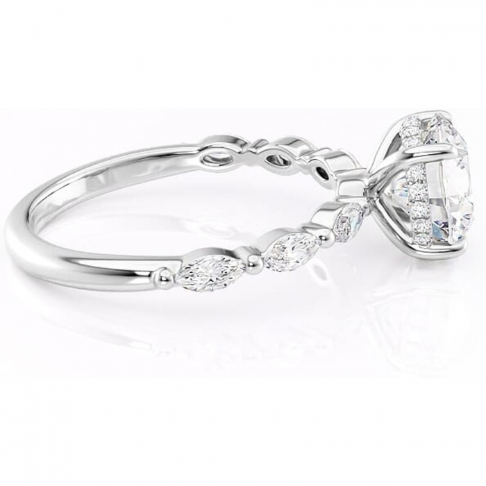 Inel de logodnă Everly din aur Alb 14kt cu moissanite tăietură rotundă – Pietre laterale rafinată pentru profil înalt | Personalizează și configurează gratuit online [2]