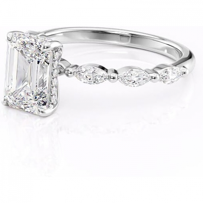 Inel de logodnă Everly din aur Alb 14kt cu moissanite tăietură smarald – Pietre laterale rafinată pentru profil înalt | Personalizează și configurează gratuit online [7]