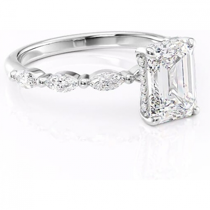 Inel de logodnă Everly din aur Alb 14kt cu moissanite tăietură smarald – Pietre laterale rafinată pentru profil înalt | Personalizează și configurează gratuit online [1]