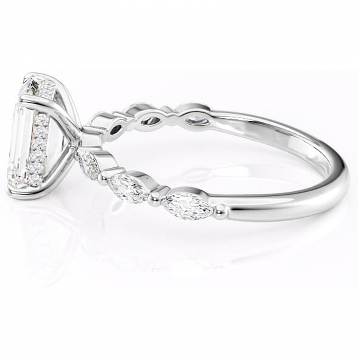 Inel de logodnă Everly din aur Alb 14kt cu moissanite tăietură smarald – Pietre laterale rafinată pentru profil înalt | Personalizează și configurează gratuit online [6]