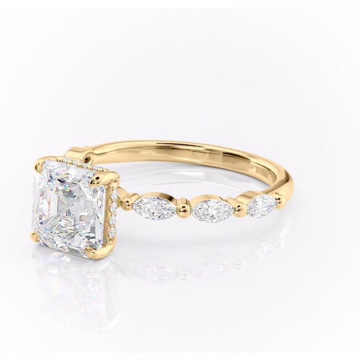 Inel de logodnă Everly din aur Galben 18kt cu moissanite tăietură asscher – Pietre laterale rafinată pentru profil înalt | Personalizează și configurează gratuit online [7]