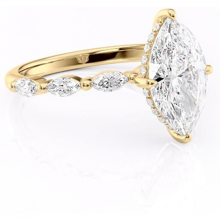 Inel de logodnă Everly din aur Galben 14kt cu moissanite tăietură marquise – Pietre laterale rafinată pentru profil înalt | Personalizează și configurează gratuit online [1]