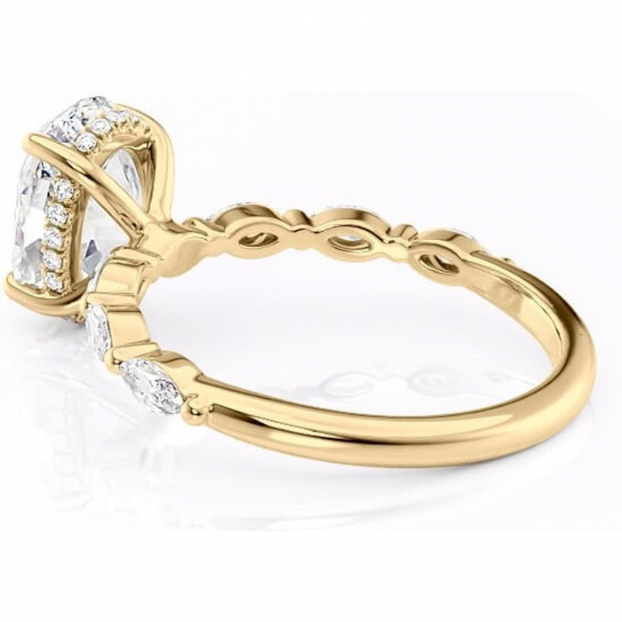 Inel de logodnă Everly din aur Galben 14kt cu moissanite tăietură ovală – Pietre laterale rafinată pentru profil înalt | Personalizează și configurează gratuit online [5]