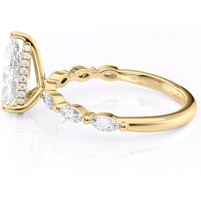 Inel de logodnă Everly din aur Galben 18kt cu moissanite tăietură pară – Pietre laterale rafinată pentru profil înalt | Personalizează și configurează gratuit online [6]
