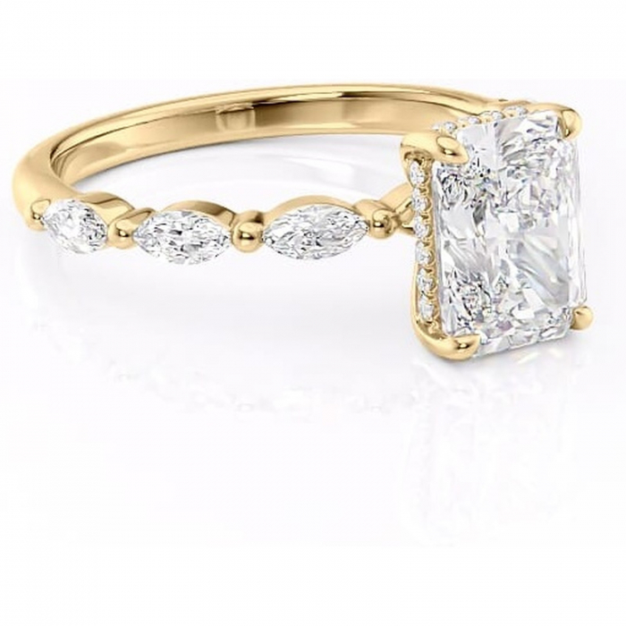 Inel de logodnă Everly din aur Galben 18kt cu moissanite tăietură radiantă – Pietre laterale rafinată pentru profil înalt | Personalizează și configurează gratuit online [1]