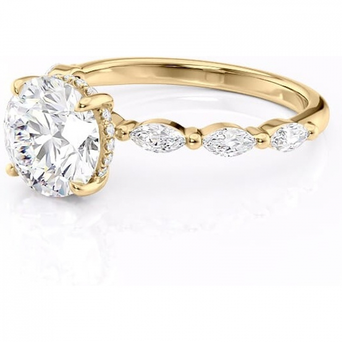 Inel de logodnă Everly din aur Galben 14kt cu moissanite tăietură rotundă – Pietre laterale rafinată pentru profil înalt | Personalizează și configurează gratuit online [7]