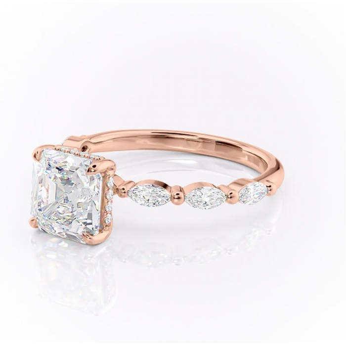 Inel de logodnă Everly din aur Rose 14kt cu moissanite tăietură asscher – Pietre laterale rafinată pentru profil înalt | Personalizează și configurează gratuit online [7]
