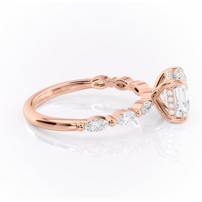 Inel de logodnă Everly din aur Rose 14kt cu moissanite tăietură asscher – Pietre laterale rafinată pentru profil înalt | Personalizează și configurează gratuit online [2]