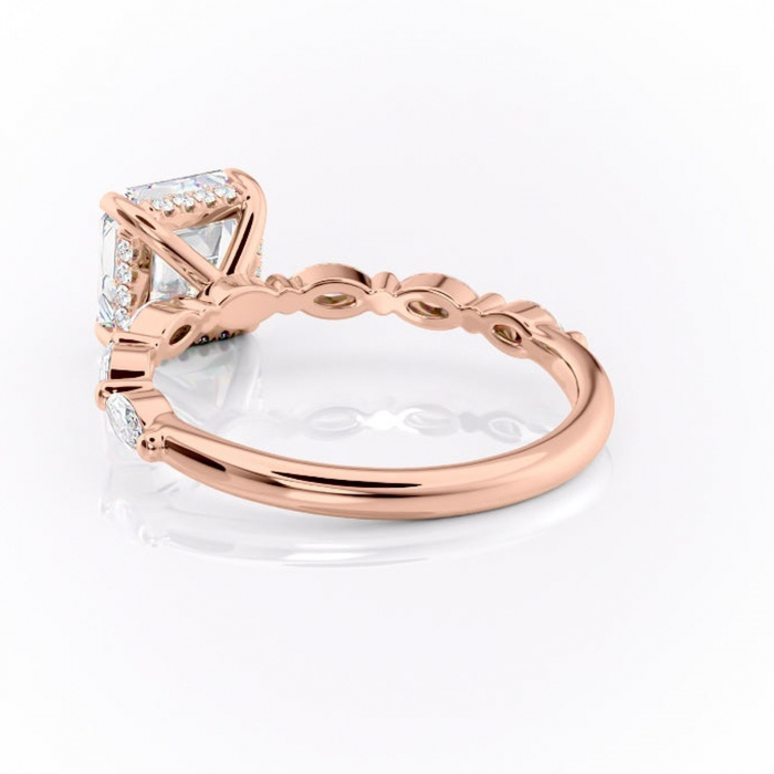 Inel de logodnă Everly din aur Rose 14kt cu moissanite tăietură asscher – Pietre laterale rafinată pentru profil înalt | Personalizează și configurează gratuit online [4]