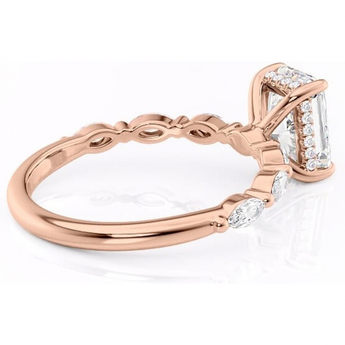 Inel de logodnă Everly din aur Rose 14kt cu moissanite tăietură radiantă – Pietre laterale rafinată pentru profil înalt | Personalizează și configurează gratuit online [3]