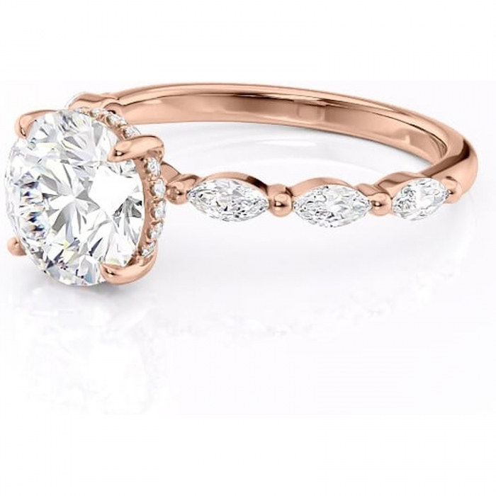 Inel de logodnă Everly din aur Rose 14kt cu moissanite tăietură rotundă – Pietre laterale rafinată pentru profil înalt | Personalizează și configurează gratuit online [7]