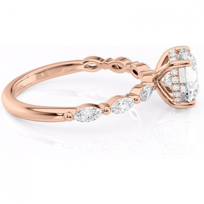 Inel de logodnă Everly din aur Rose 14kt cu moissanite tăietură rotundă – Pietre laterale rafinată pentru profil înalt | Personalizează și configurează gratuit online [2]