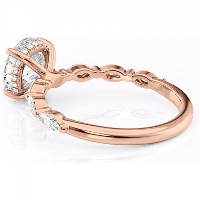 Inel de logodnă Everly din aur Rose 14kt cu moissanite tăietură rotundă – Pietre laterale rafinată pentru profil înalt | Personalizează și configurează gratuit online [5]