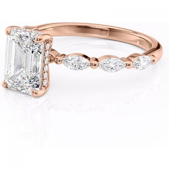 Inel de logodnă Everly din aur Rose 14kt cu moissanite tăietură smarald – Pietre laterale rafinată pentru profil înalt | Personalizează și configurează gratuit online [7]