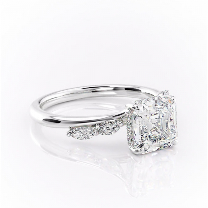 Inel de logodnă Faelynn din aur Alb 14kt cu moissanite tăietură asscher – Pietre laterale rafinată pentru profil înalt | Personalizează și configurează gratuit online [1]