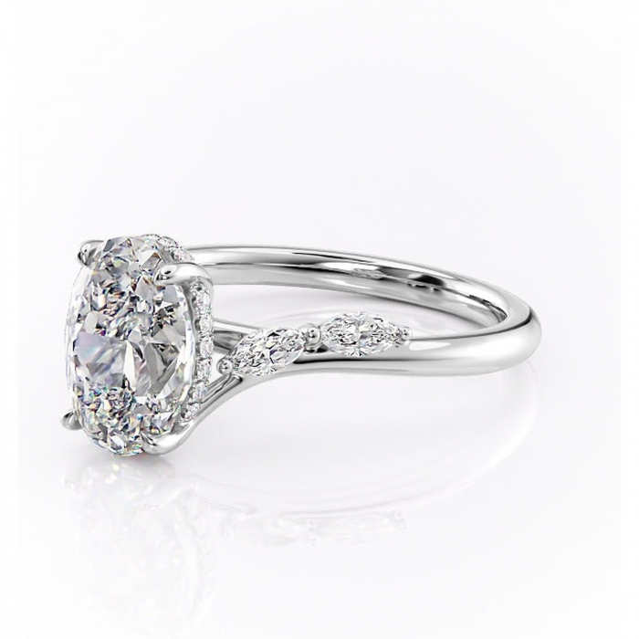 Inel de logodnă Faelynn din aur Alb 14kt cu moissanite tăietură ovală – Pietre laterale rafinată pentru profil înalt | Personalizează și configurează gratuit online [7]