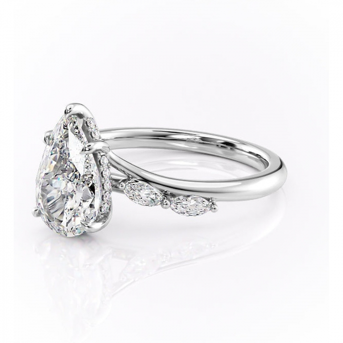 Inel de logodnă Faelynn din aur Alb 14kt cu moissanite tăietură pară – Pietre laterale rafinată pentru profil înalt | Personalizează și configurează gratuit online [7]