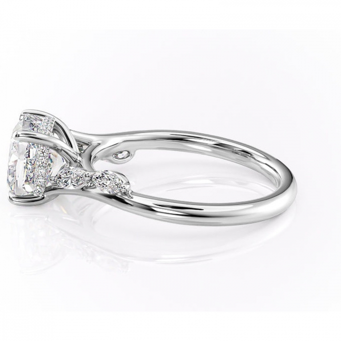 Inel de logodnă Faelynn din aur Alb 18kt cu moissanite tăietură pernă – Pietre laterale rafinată pentru profil înalt | Personalizează și configurează gratuit online [6]