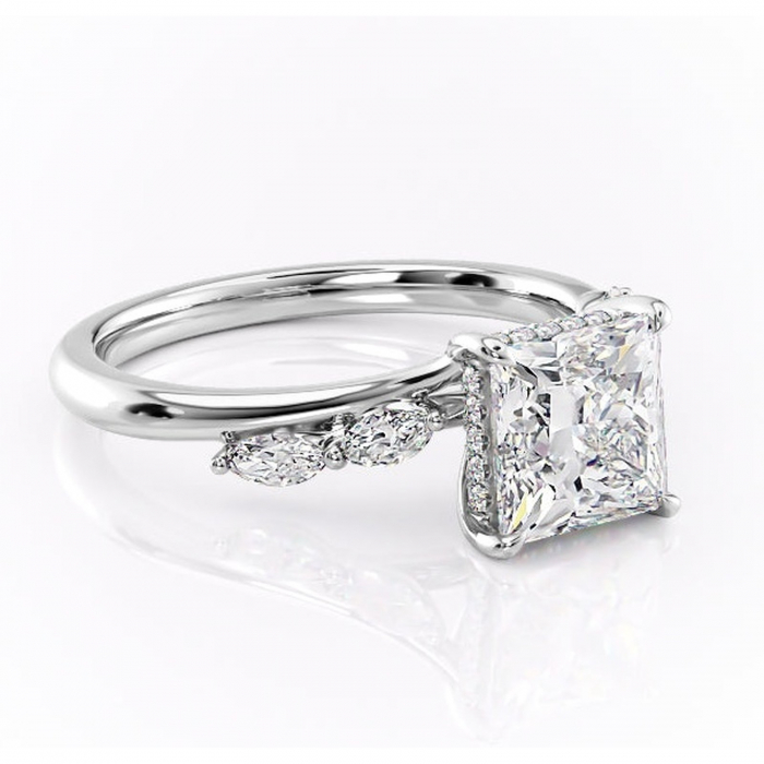 Inel de logodnă Faelynn din aur Alb 14kt cu moissanite tăietură princess – Pietre laterale rafinată pentru profil înalt | Personalizează și configurează gratuit online [1]