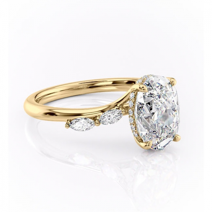 Inel de logodnă Faelynn din aur Galben 14kt cu moissanite tăietură ovală – Pietre laterale rafinată pentru profil înalt | Personalizează și configurează gratuit online [1]