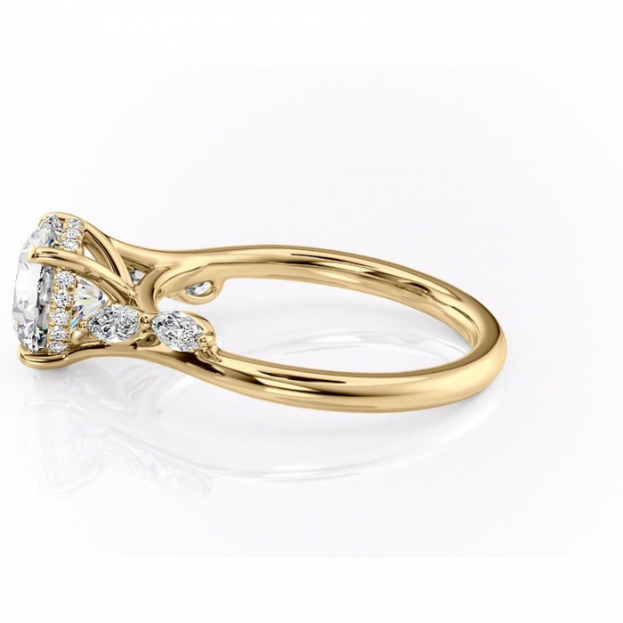 Inel de logodnă Faelynn din aur Galben 14kt cu moissanite tăietură rotundă – Pietre laterale rafinată pentru profil înalt | Personalizează și configurează gratuit online [6]