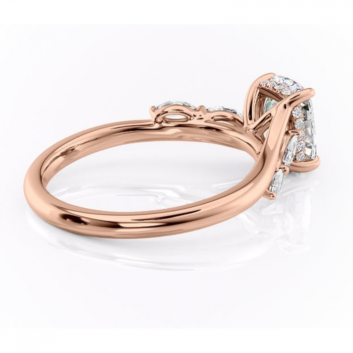 Inel de logodnă Faelynn din aur Rose 14kt cu moissanite tăietură asscher – Pietre laterale rafinată pentru profil înalt | Personalizează și configurează gratuit online [3]