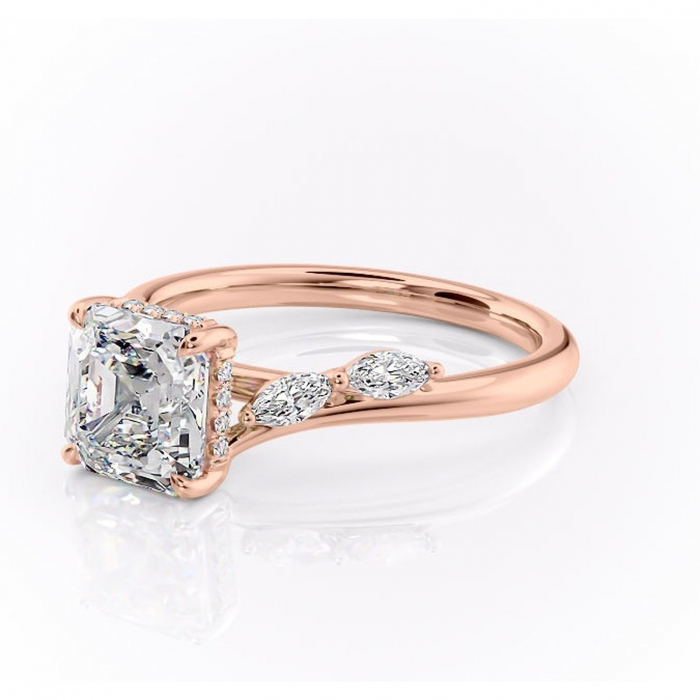 Inel de logodnă Faelynn din aur Rose 18kt cu moissanite tăietură asscher – Pietre laterale rafinată pentru profil înalt | Personalizează și configurează gratuit online [7]