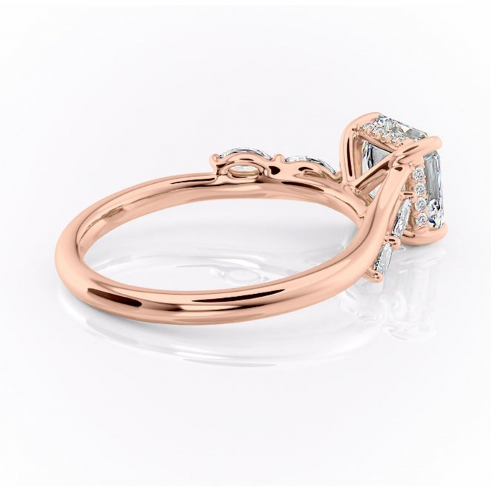 Inel de logodnă Faelynn din aur Rose 18kt cu moissanite tăietură asscher – Pietre laterale rafinată pentru profil înalt | Personalizează și configurează gratuit online [3]