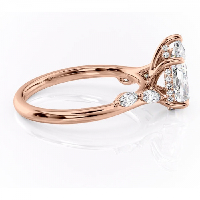 Inel de logodnă Faelynn din aur Rose 18kt cu moissanite tăietură pară – Pietre laterale rafinată pentru profil înalt | Personalizează și configurează gratuit online [2]
