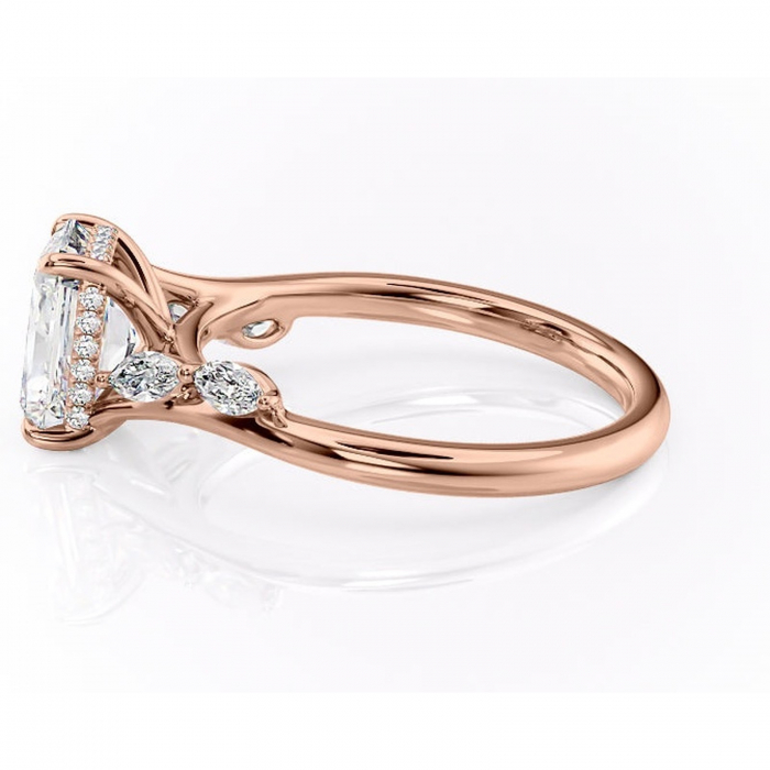 Inel de logodnă Faelynn din aur Rose 14kt cu moissanite tăietură radiantă – Pietre laterale rafinată pentru profil înalt | Personalizează și configurează gratuit online [6]